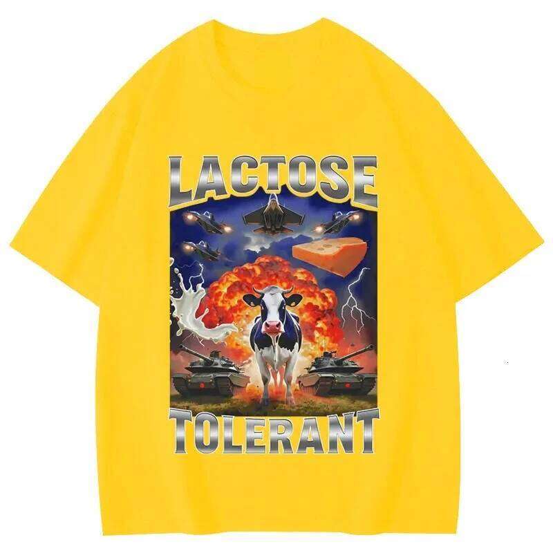 Lactose Tolerant Funny Cow Meme Graphic T Shirts Women's Fashion Vintage T-shirts Short Sleeve T-shirt Summer Streetwear Y2K Top C260207