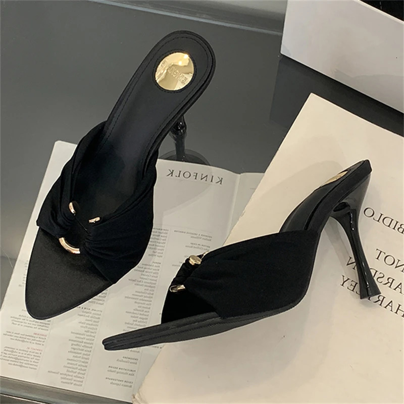Eilyken Summer Woman Slippers Fashion Open Toe Thin High Heels Shoes Street Style Stripper Party Slides Zapatos De Mujer 260208