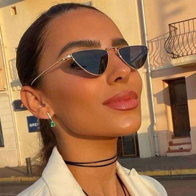 New Triangle Cat Eye Sunglasses Vintage Alloy Sun Glasses Women Unique Elegant black gold Shades Oculos Feminino 2024 Summer Y260207