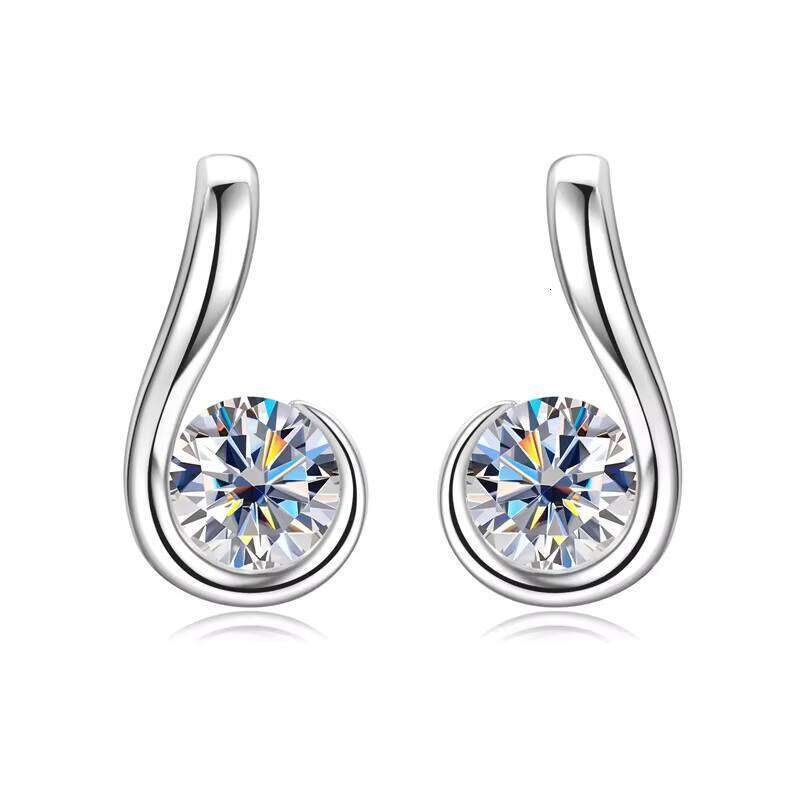 Korean-Style High-Level Design S925 White Silver Jewelry Female Niche Simple Moissanite Earrings Rhodium Gold Plated Jewellry