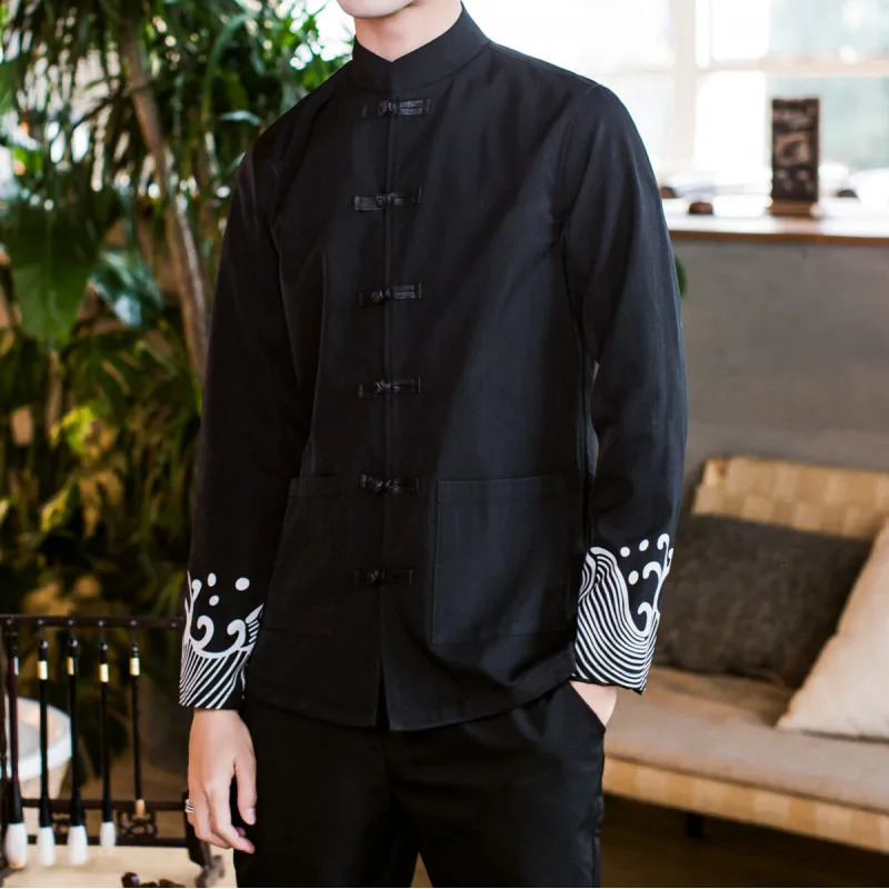 2026 Mens Chinese Traditional Tang Suit Jacket Mandarin Collar Black ed Crane n Coat Casual Formal Wear 260205