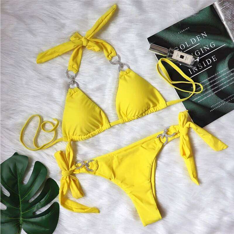 Yellow Sexy Bikinis 2026 Women Solid Color Swimwear Female Swimsuit Swim Beachwear Bathing Suit Brazilian Bikini Set Pool Bather C260207
