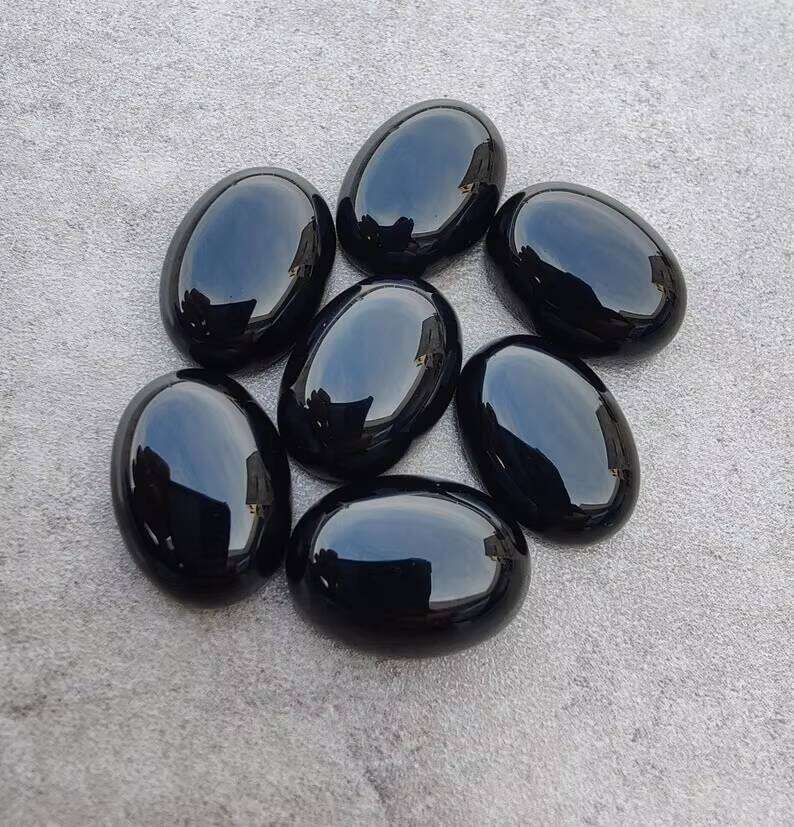 Shop Online Natural Black Onyx 6Mmx8mm Oval Flat Back Calibrated Customized Loose Gemstone Bulk Factory Price Gemstones For Sale