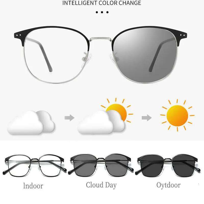 Photochromic Frameless Eyeglasses Fashion Anti Radiation Eye Sunglasses for Men Korean Glasses Rectangle Compute Y260207