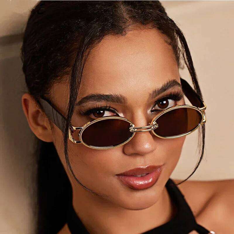 Vintage Small Oval Punk Sunglasses Women Men Steampunk Fashion Metal Frame Sun Glasses Trendy Shades For Beach Y2K Eyeglasses Y260207