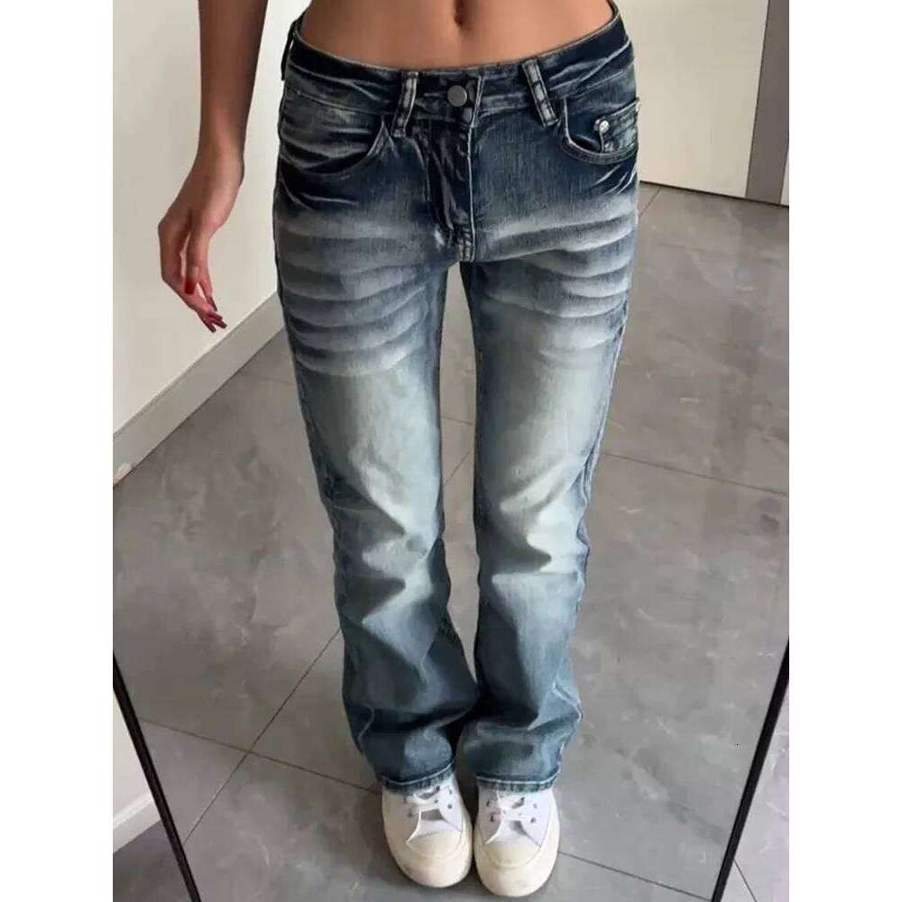 Y2K Flared Jeans for Women - Spicy Girl Low Waist Washed Fitted Narrow Leg Straight Tube Spring and Autumn Style