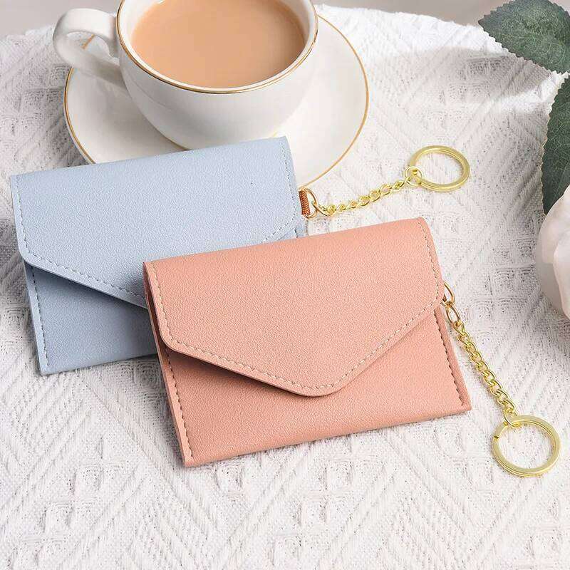 New Mini Women's Ultra Thin Holder Wallet with Keychain PU Leather Hasp Case Business Card Cover Lady Coin Money Pouch Y260206