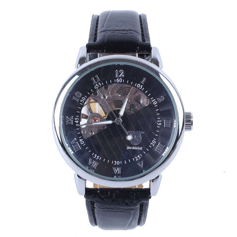 Hot-Selling Genuine Leather Men's Fashion Casual Skeleton Half hollow out Design Mechanical Watch