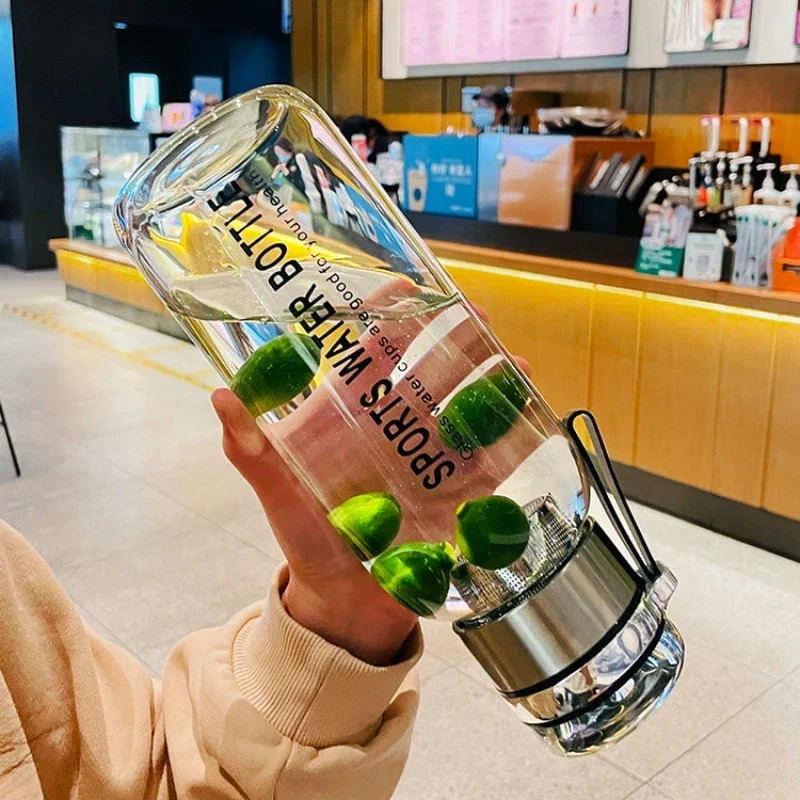 Large Capacity Glass Water Bottle Transparent Milk Juice Cup for Tour Outdoor Sports and Travel Leak Glass Bottle 260206