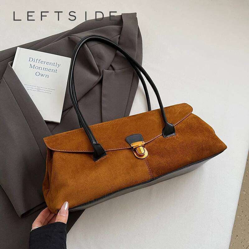 LEFTSIDE Women Large Capacity PU Leather Shoulder 2025 Winter Simple Short Handle Tote Bag Luxury Designer Trend Handbags C260207