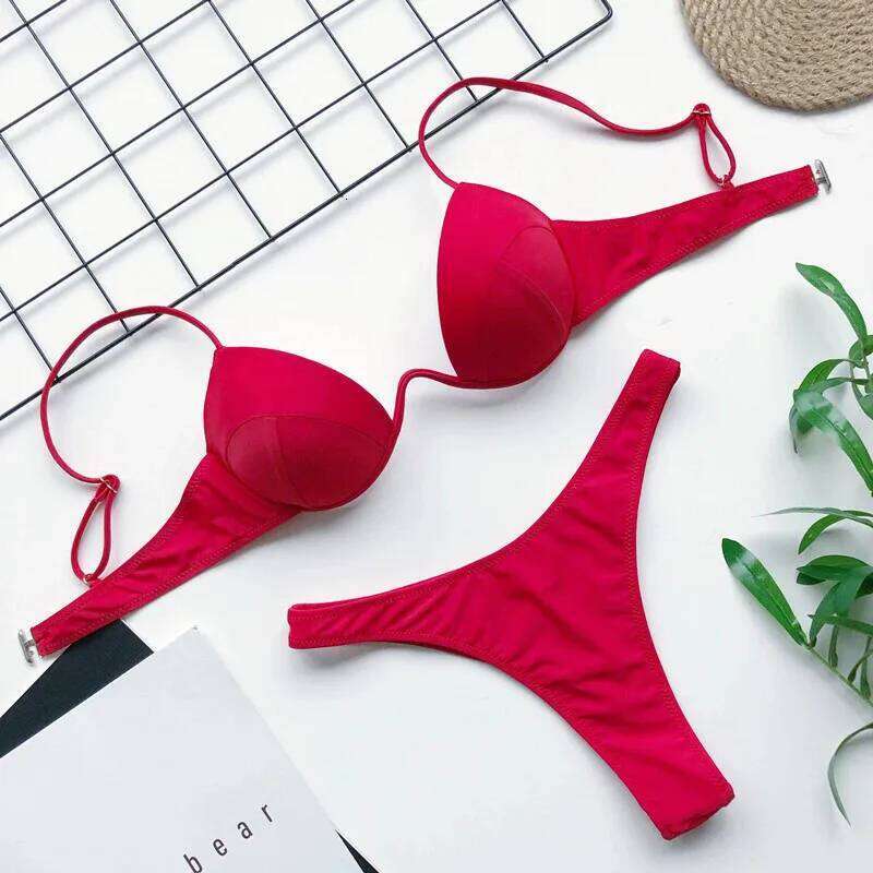 2025 Sexy Red Push Up Sets Ladies Swimwear Underwired Swimsuits Women High Leg Cut Bathers Biquinis Bikinis Femenino C260207