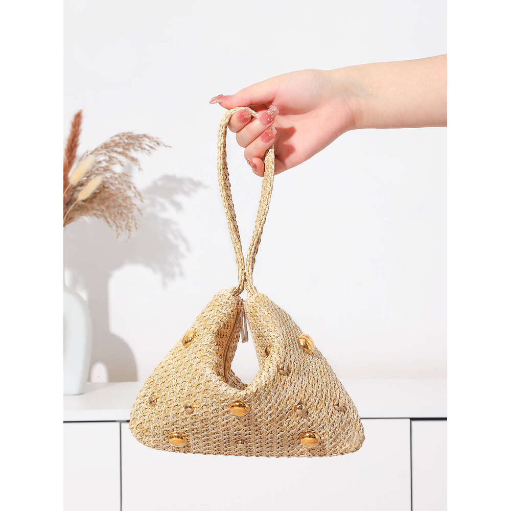 Hot Selling NEW Women's Fashion Woven Handbags Summer Metal Round Handle Straw Bags Commuter Banquet Clutch Bag DIDENGLAOREN