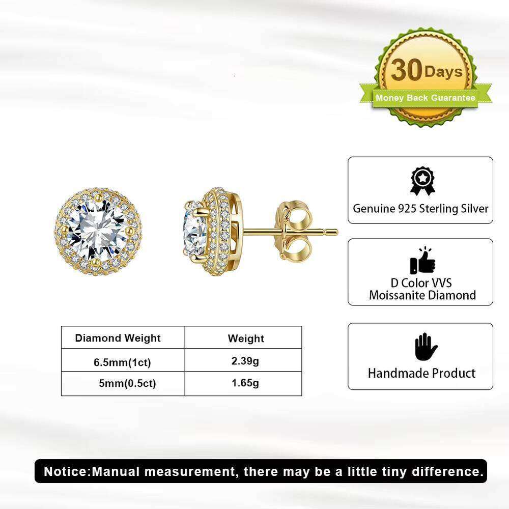 Smoe11 Classic Round Cut Moissanite Halo Stud Earrings Timeless Elegance Design 925 Sterling Silver Fine Jewelry For Women