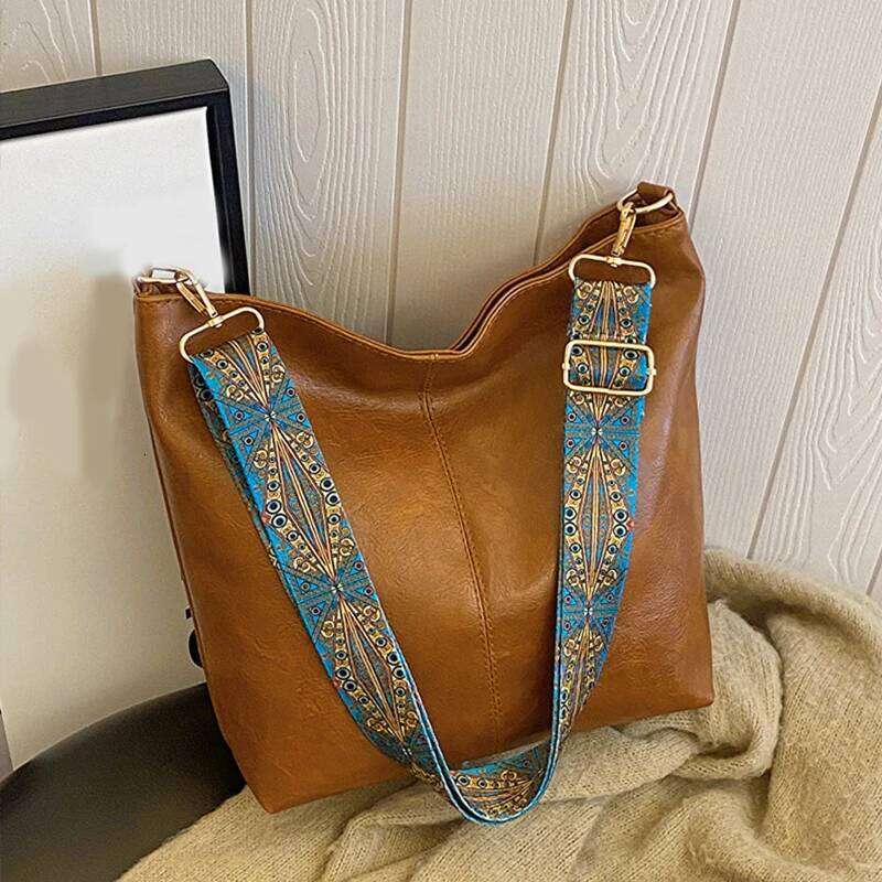 Large Capacity Women New Shoulder Retro Versatile Broadband Crossbody Tote Geometric Strap Hobo Bag Shopping Handbag C260207