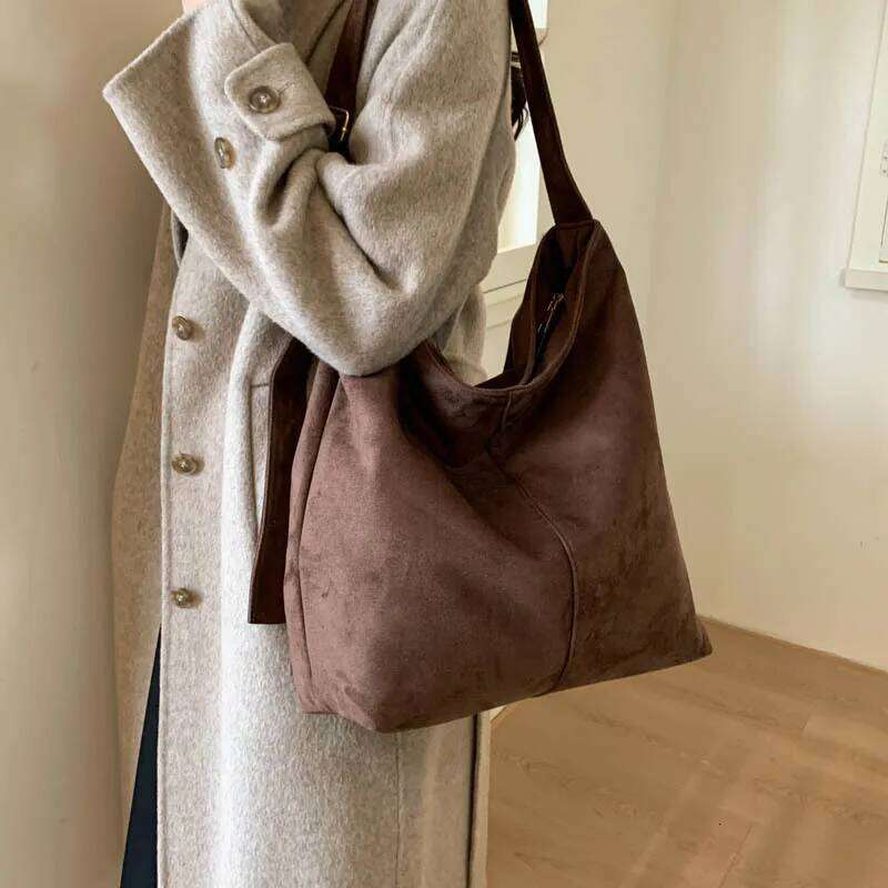 Vintage Suede Texture Simple Crossbody Tote Women New Korean Style Versatile Shoulder High Quality Commuter Storage Bag C260207