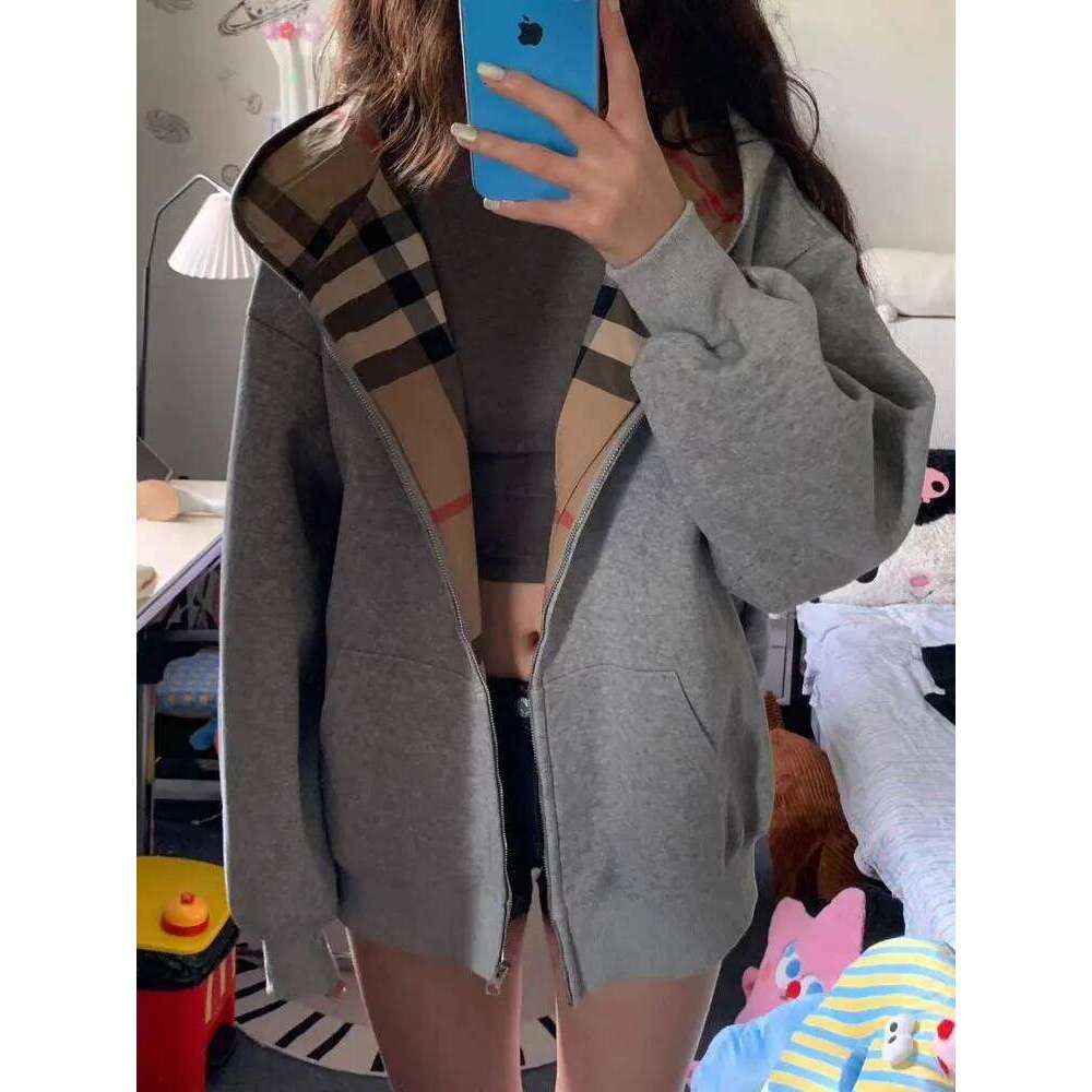 American Hooded Shoulder Plaid Hoodie For Women Designer Fashion New Hot Item, Early Autumn And Winter Korean Lazy Style Jacket
