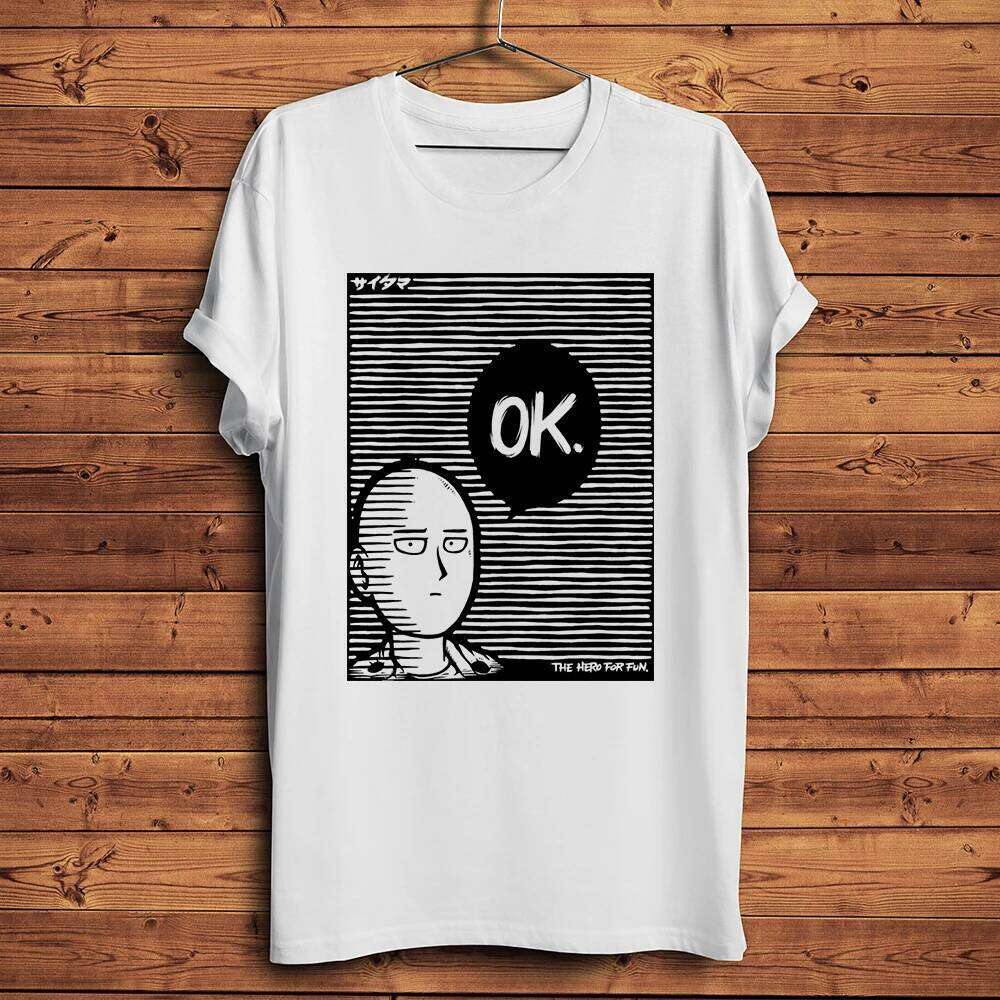 one punch Hero,Saitama,OK MAN,Funny Anime Tshirt ,Men White Casual Short Sleeve T-Shirt,Unisex Streetwear,manga Tee C260207