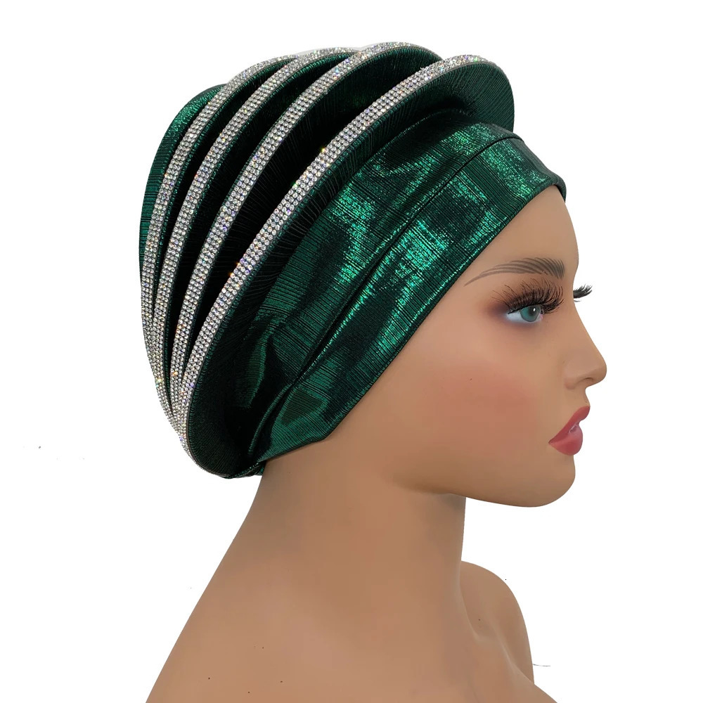 Diamonds Spiral Beret Turban for Women Afrcian Lady Head Wraps Female Berets Turban Nigeria Headpiece Wedding Party Gele 260205