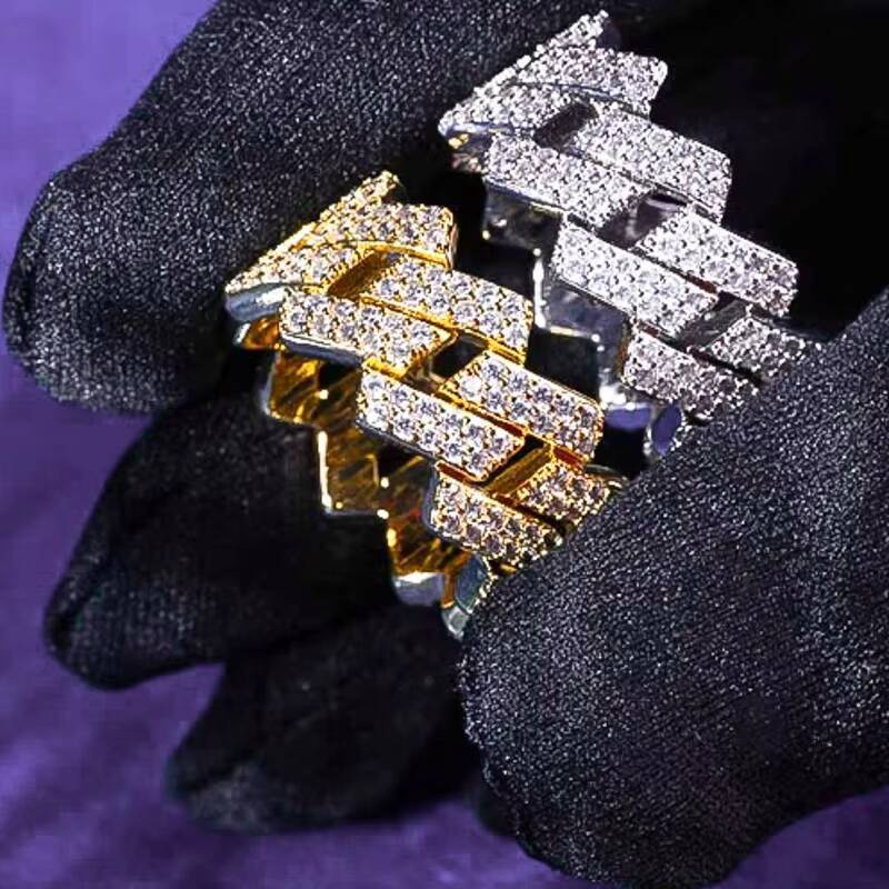 Pass Diamond Tester Hip Hop Bling D Color Moissanite Iced Out Mens 2 Rows Cuban Link Ring With 925 Sterling Silver GRA