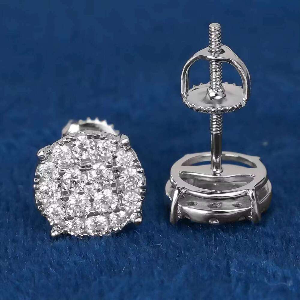 Brilliant Luster 10Mm Cluster Iced Out Vvs 925 Sterling Silver Delicate Moissanite Stud Earrings