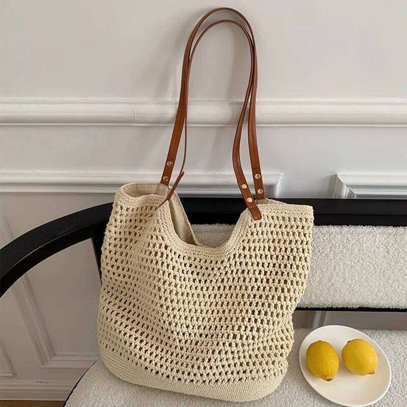 Summer Woven Straw Shoulder Travel Vacation Women Beach Bag Commuter Large Capacity Hollow Tote Bags Casual Ladies Handbags C260207