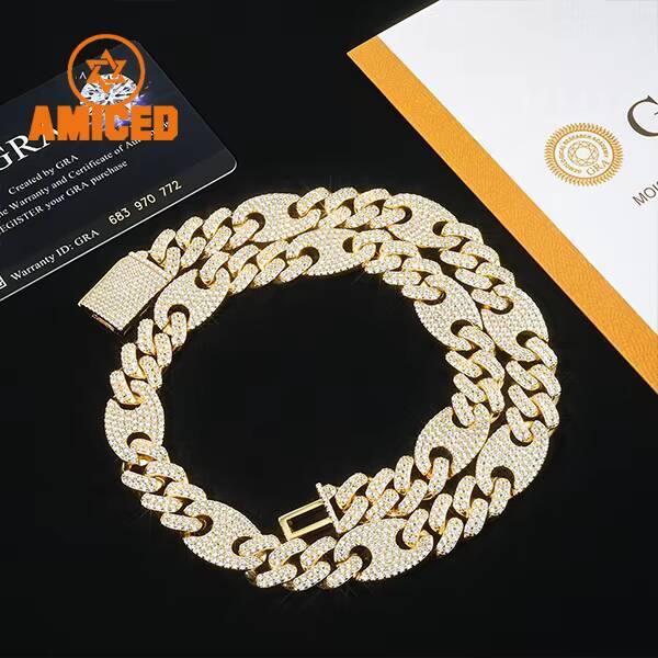 European American 12mm Pig Nose Necklace S925 Silver Moissanite Cuban Chain Trendy Hip-hop Unisex Electroplated