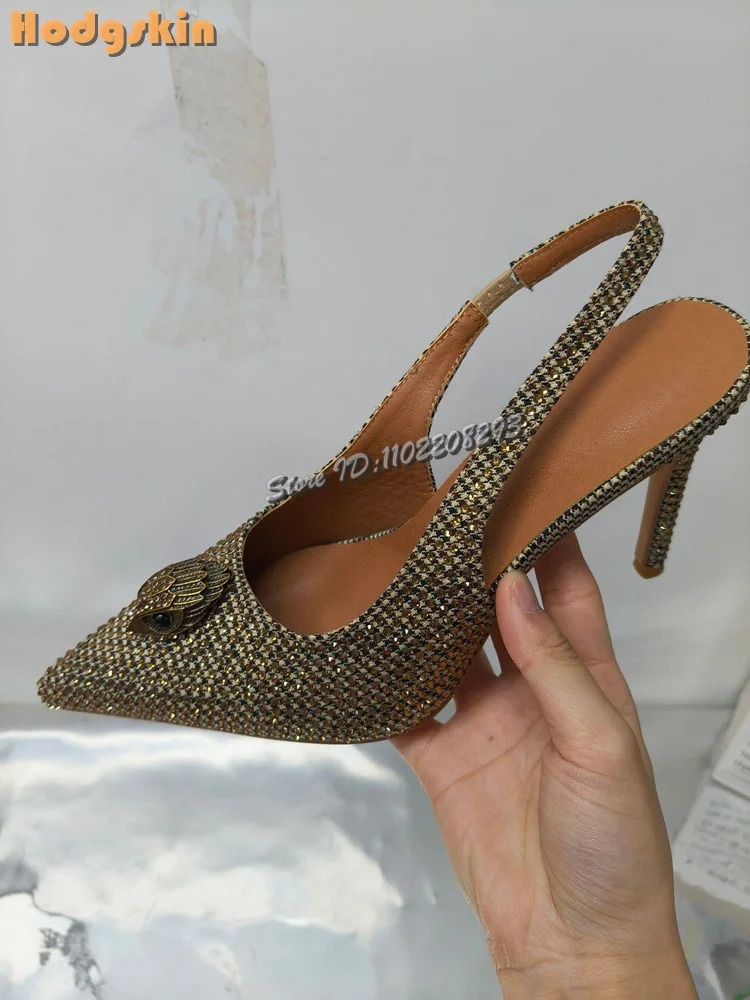 Crystal Eagle Head Pumps Pointed Toe Shallow Slipon High Heel Fashion Catwalk Sandals Stiletto Shoes 2026 Summer 260208