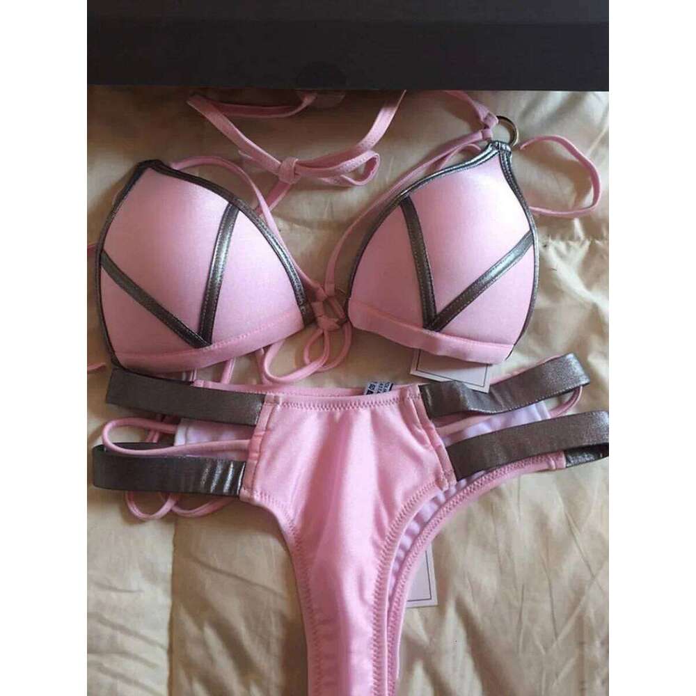 Sexy Halter Push Up Brazilian 2025 Women Bandage String Swimsuit Female Swimwear Two Pieces Bikini Set Bathing Suit Swim C260207