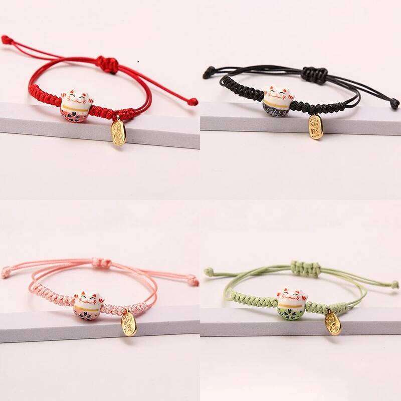 Simple Ceramic Lucky Cat Braided Bracelet For Women Cute Animal Kitten Hand Woven Adjustable Bangles Party Harajuku Jewelry Gift Yuansiqi
