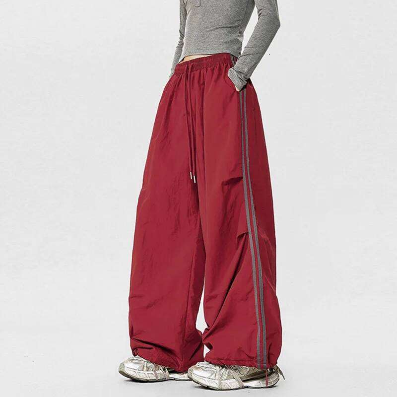 LUZHEN 2026 New Color Contrast Stripe Patchwork Baggy Straight Casual Pants Men's Women's Wide Leg Elastic Waist Trousers JY6096