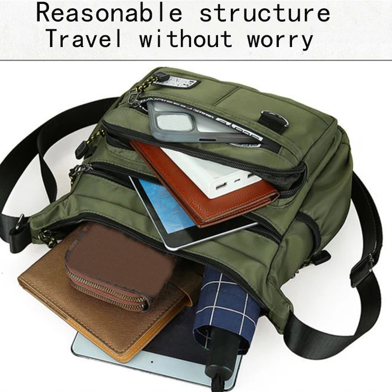 Mens crossbody bag with multilayered pockets adjustable shoulder strap business singleshoulder w251218