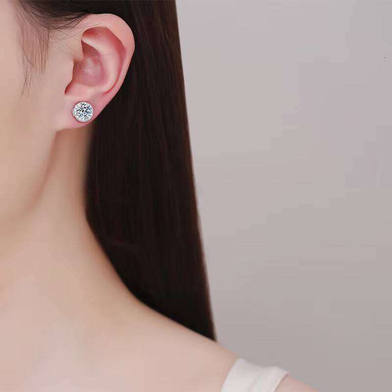 Unique Design S925 Sterling Silver Non Pierced Magnetic Earrings Round Cut 1Ct VVS GRA Moissanite Hypoallergenic Women Jewelry