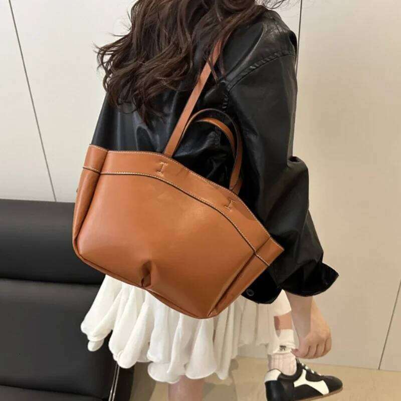 Women Tote Underarm Large Capacity PU Leather Shoulder Vintage Solid Crossbody Bag Trendy Briefcase Bags with Purse C260207
