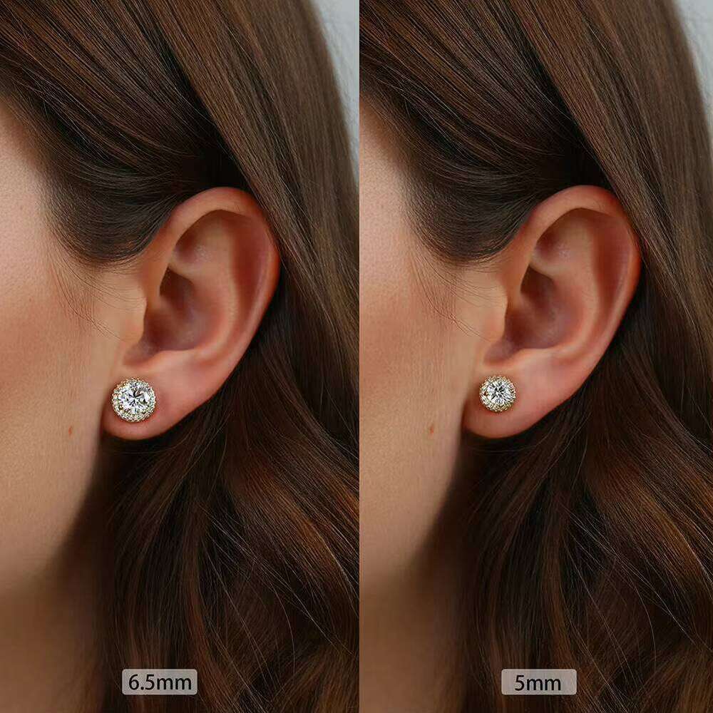 Smoe11 Classic Round Cut Moissanite Halo Stud Earrings Timeless Elegance Design 925 Sterling Silver Fine Jewelry For Women