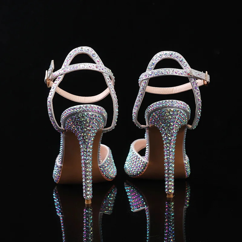 2025 Style Sequined Peep Toe Women Gladiator Sandals Summer Elegant High Heels Crystal Wedding Banquet Bridal Shoe 260208