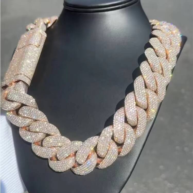 Moissanite Jewelry Full Diamond Heavy 925 Silver 18k Gold Plated Necklace VVS Moissanite Iced Out Diamond Cuban Link for Men