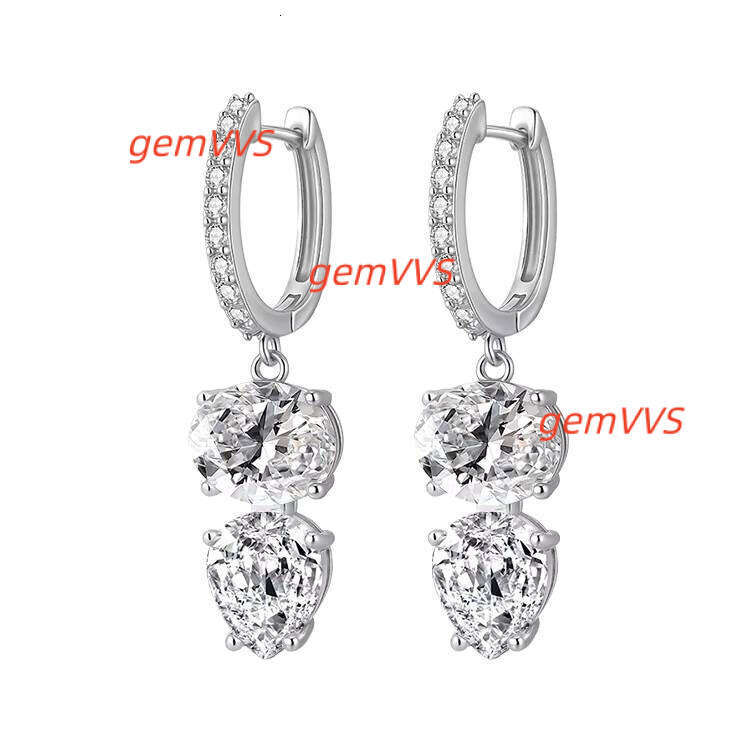 Fine Oval Pear Cut 3Ct VVS Moissanite Double Stone Drop Earrings S925 Silver Gold Plated Detachable Jewelry For Women 12/15