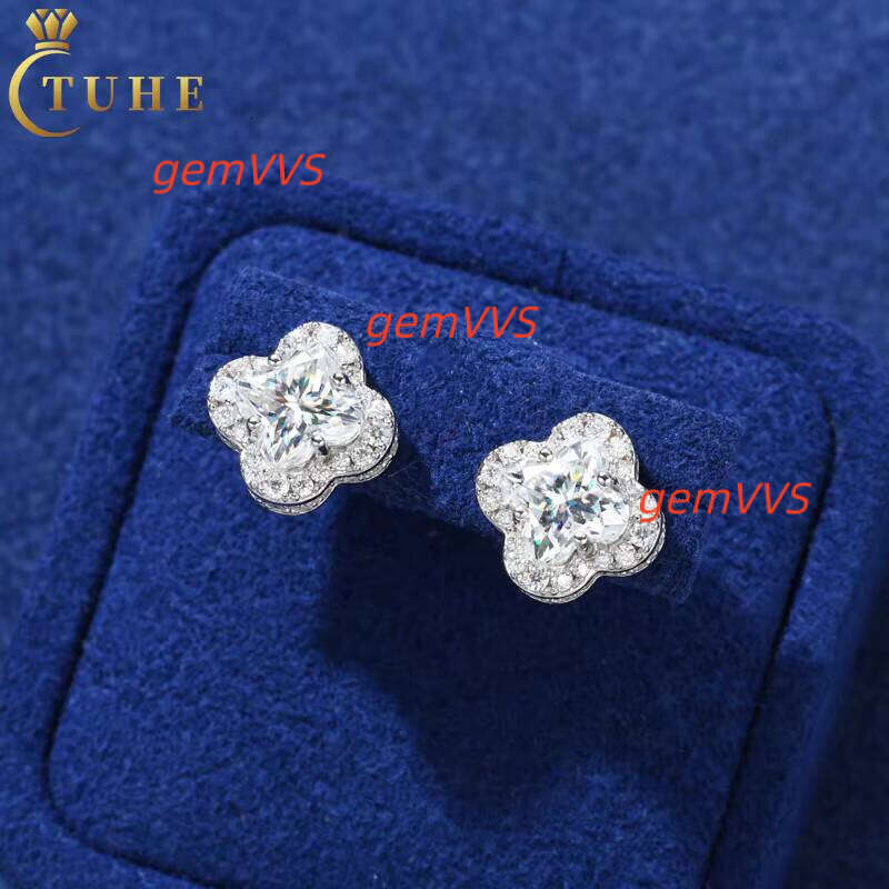 Fashion Rapper Jewelry Iced Out Flower Earings Gold Plate 925 Sterling Silver VVS Moissanite Diamond Stud Earrings For Gift