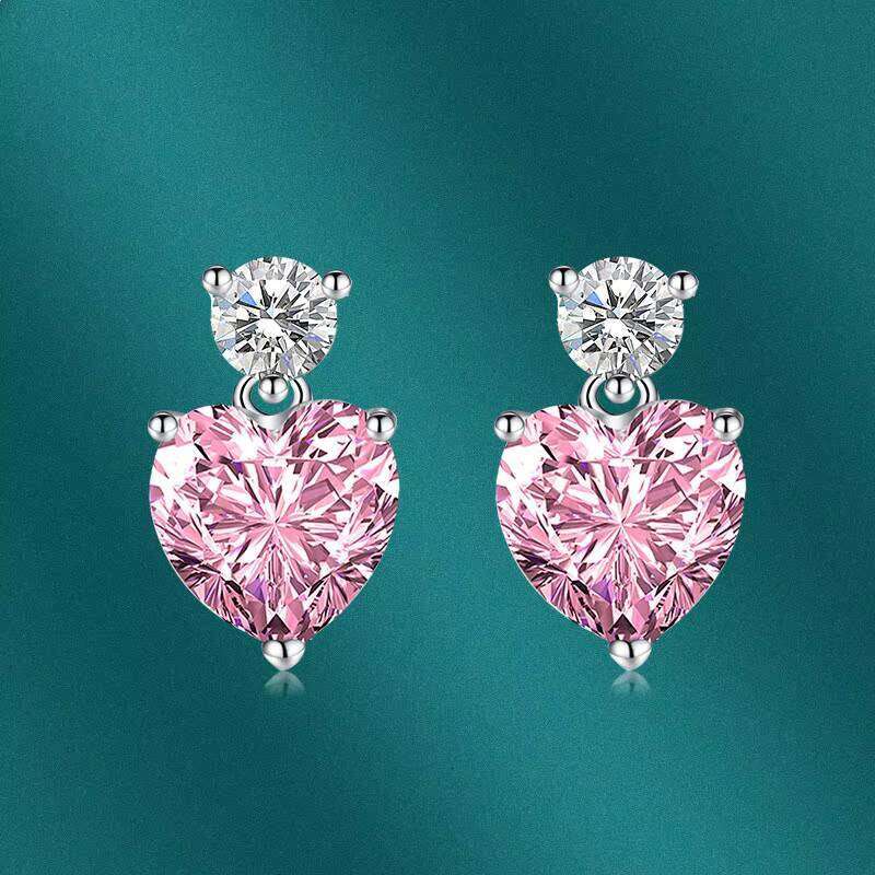 Exquisite 925 Silver Moissanite Heart Earrings New Fashionable Women's Pierced Jewellery Romantic Colored Zircons Versatile