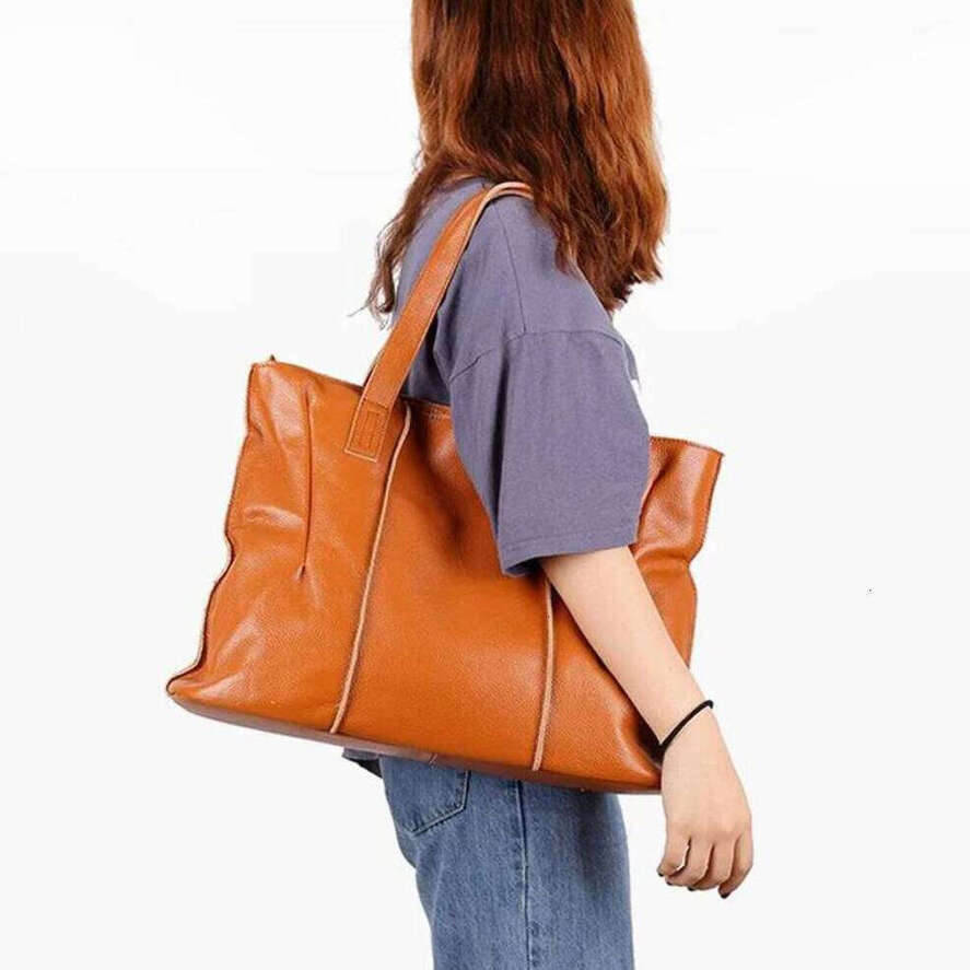 OLOEY Women's Large Capacity Cowhide Handbag Female Retro Fashion Luxury Bags Ladies Real Natural Cow Leather Shoulder Bag For Lady Advanced Sens
