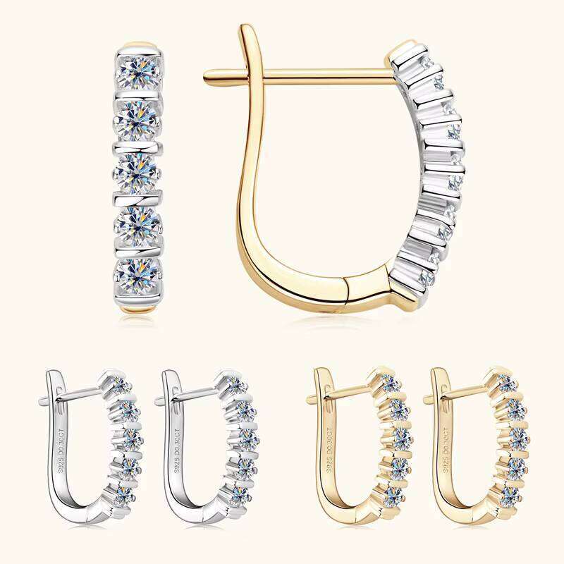 Fashion 925 Sterling Silver 18 K Gold Plated Claw Setting Round Cut 0.6Ct VVS GRA Moissanite Anti Tarnish Jewelry Hoop Earrings