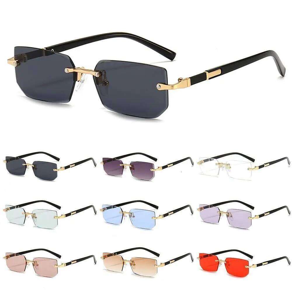 Trendy Rimless Sunglasses UV Protection for Men Women Fashion Frameless Rectangle Sun Glasses Retro Shades Summer Eyewear Y260207