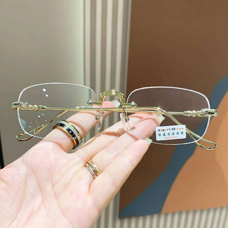 KLASSNUM Men Rimless Anti-Blue Photochromic Glasses Women Alloy Frame Ultra Light Computer Goggles Sunglasses 2025 Y260207