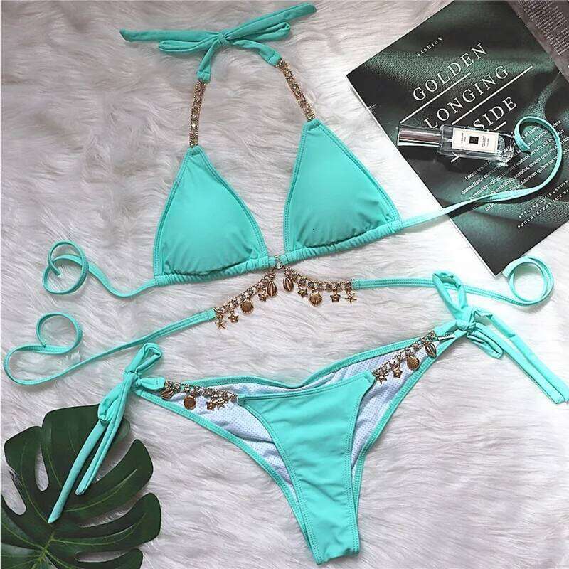 Sexy Bikinis 2025 Women's Solid Color Swimwear Female Swimsuit Swim Wear Bathing Suit Brazilian Bikini Set Beachwear Pool Bather C260207