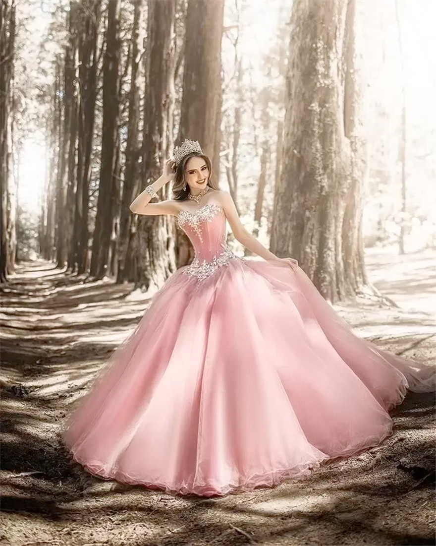 Vestidos De 15 Anos Pink Princess Quinceanera Dresses Crystal Beaded Sweetheart 16 Dress abiti da cerimonia Prom Gowns CG002