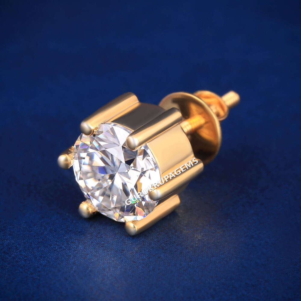 Pass Tester 925 Sterling Silver VVS Moissanite Diamond Round 6 Prong Screw Back Stud Earrings