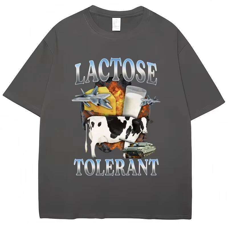 Lactose Tolerant Funny Milk Print Shirt Men Women Retro Fashion Short Sleeve 100% Cotton Summer Casual Humor T Shirts Gifts C260207