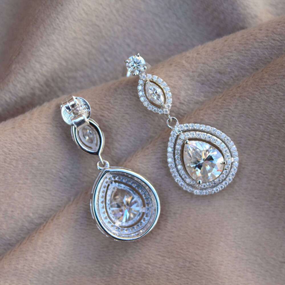 Real Sterling Silver Earring Pear Shape Moissanite 925 Stamped For Party Occasions