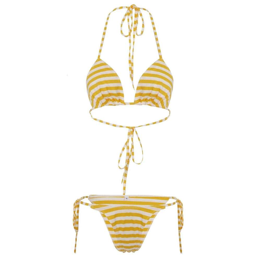 Striped Patchwork Skinny Sweet Bikinis Summer Fashion Sexy Bandage Beach Style Chic Women Piece 3 Set C260207