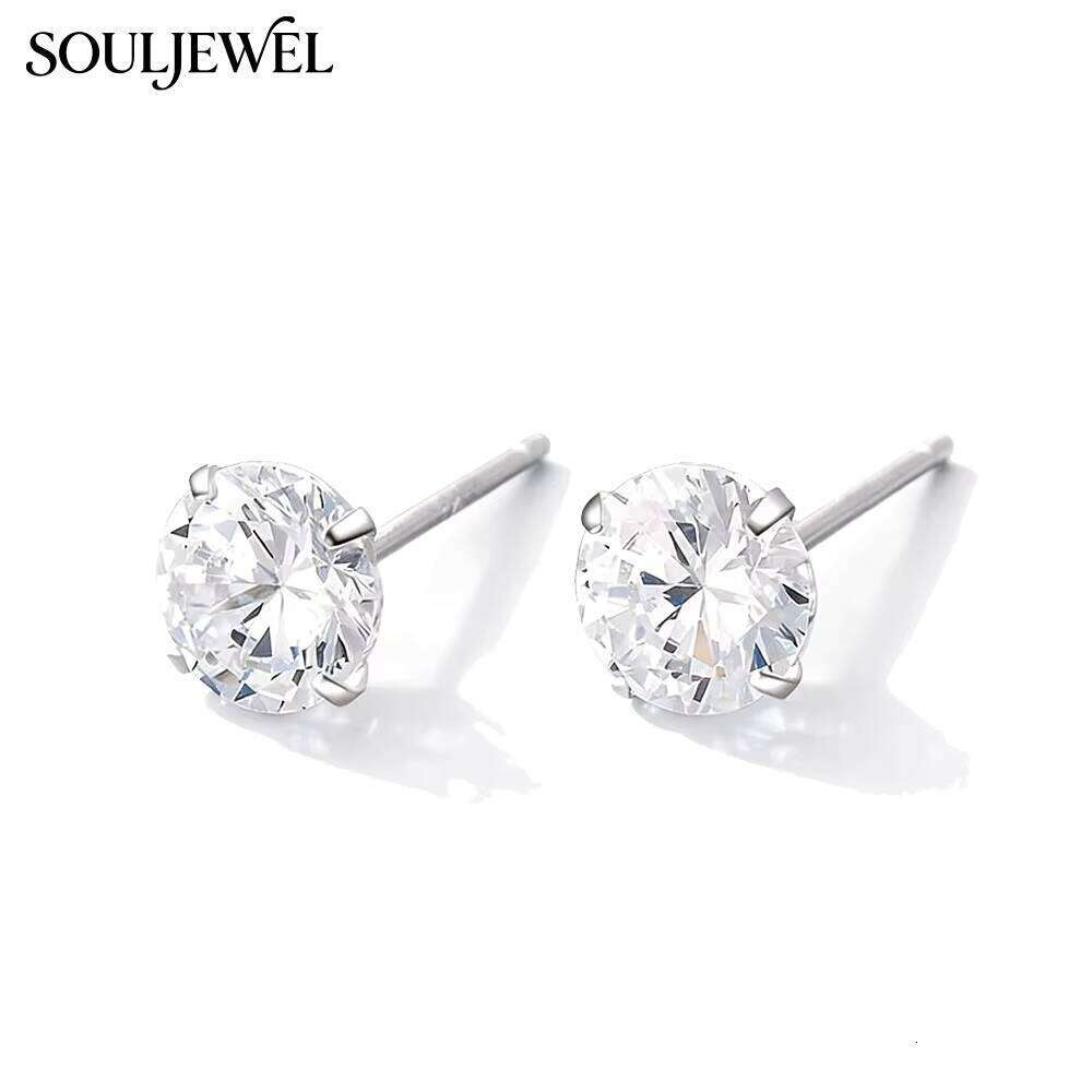 925 Sterling Silver Rhodium Plated Moissanite Stud Earrings Classic Claw Setting Round Brilliant Cut Hypoallergenic